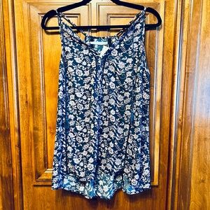 Maurices Navy Floral Purple Flower Tie Tank Top Blouse